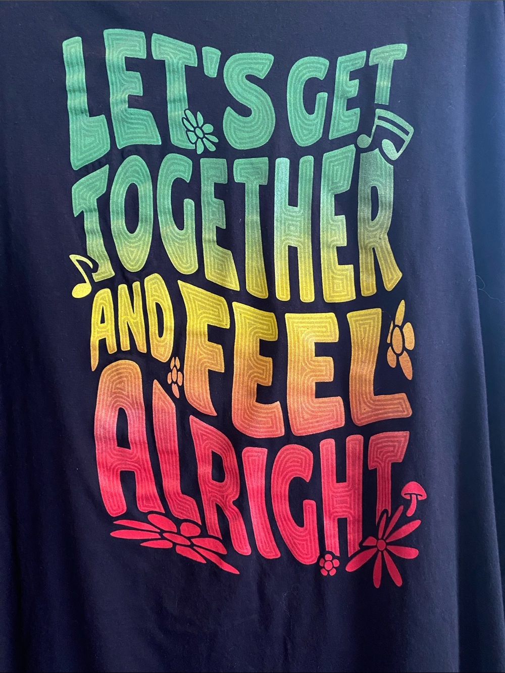 Bob Marley LET'S GET TOGETHER AND FEEL ALRIGHT Black Graphic Tee - Picture 3 of 3